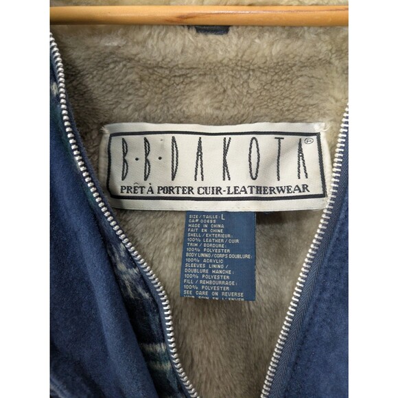 BB DAKOTA Leather Jacket RARE, Blue, White patchwork, southwest, fleece lined, L - Picture 3 of 10